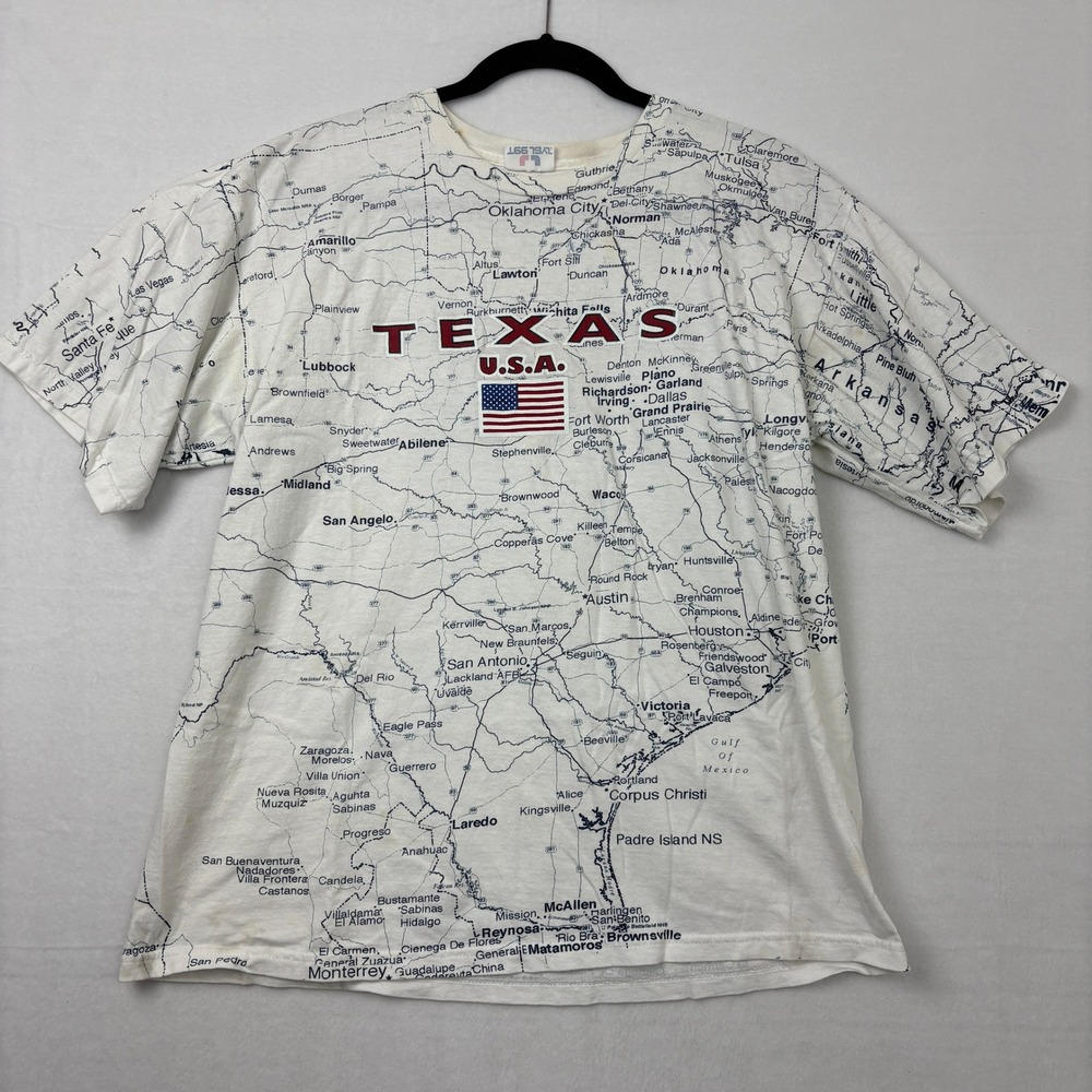 Lee Sport Texas USA Map All Over Print T-Shirt Mens XL White 100% Cotton B1